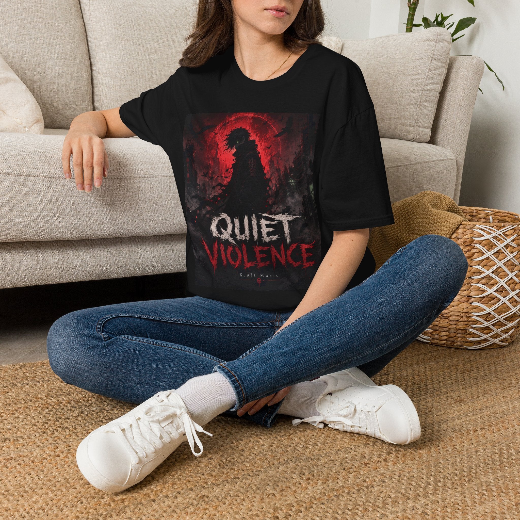 Graphic T-Shirt — "Quiet Violence" Dark Silhouette Band/Anime Art