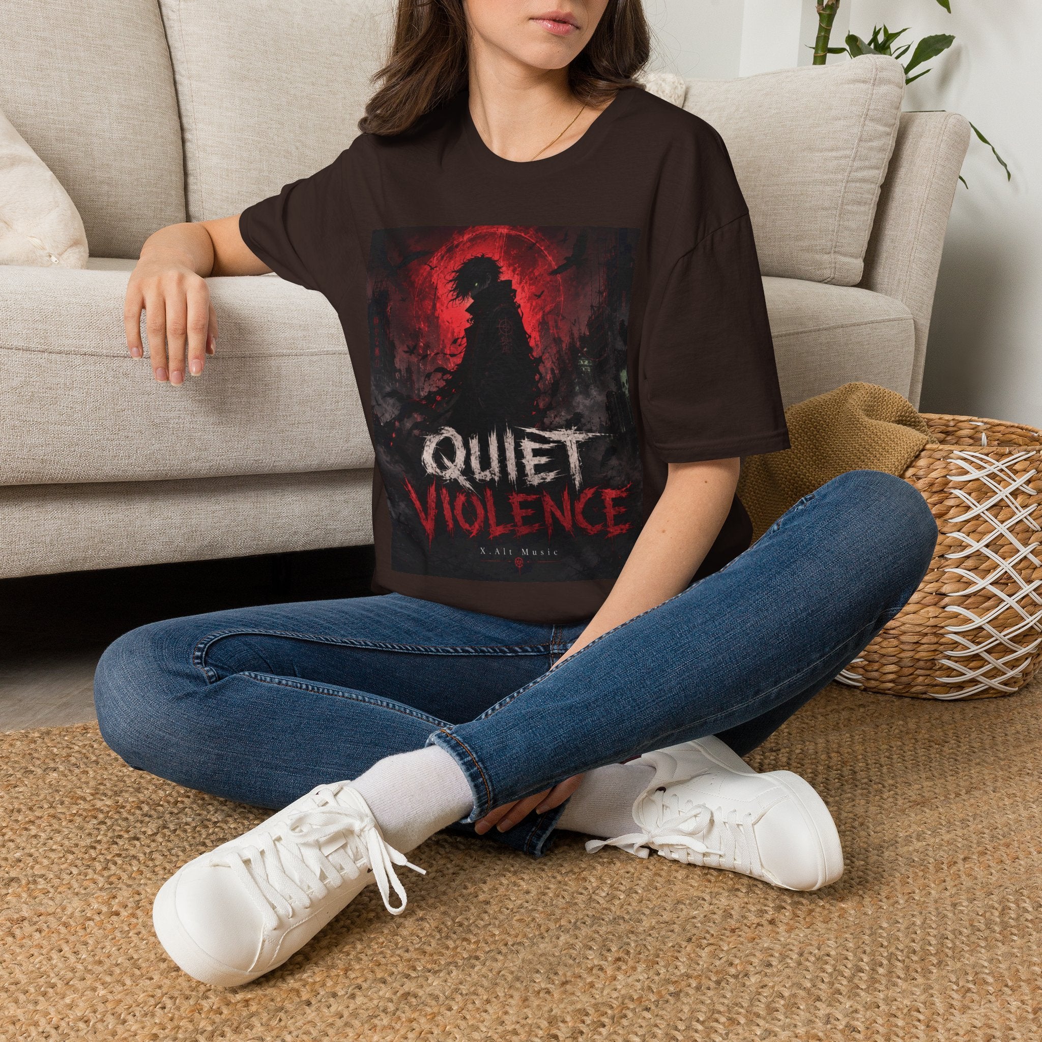Graphic T-Shirt — "Quiet Violence" Dark Silhouette Band/Anime Art