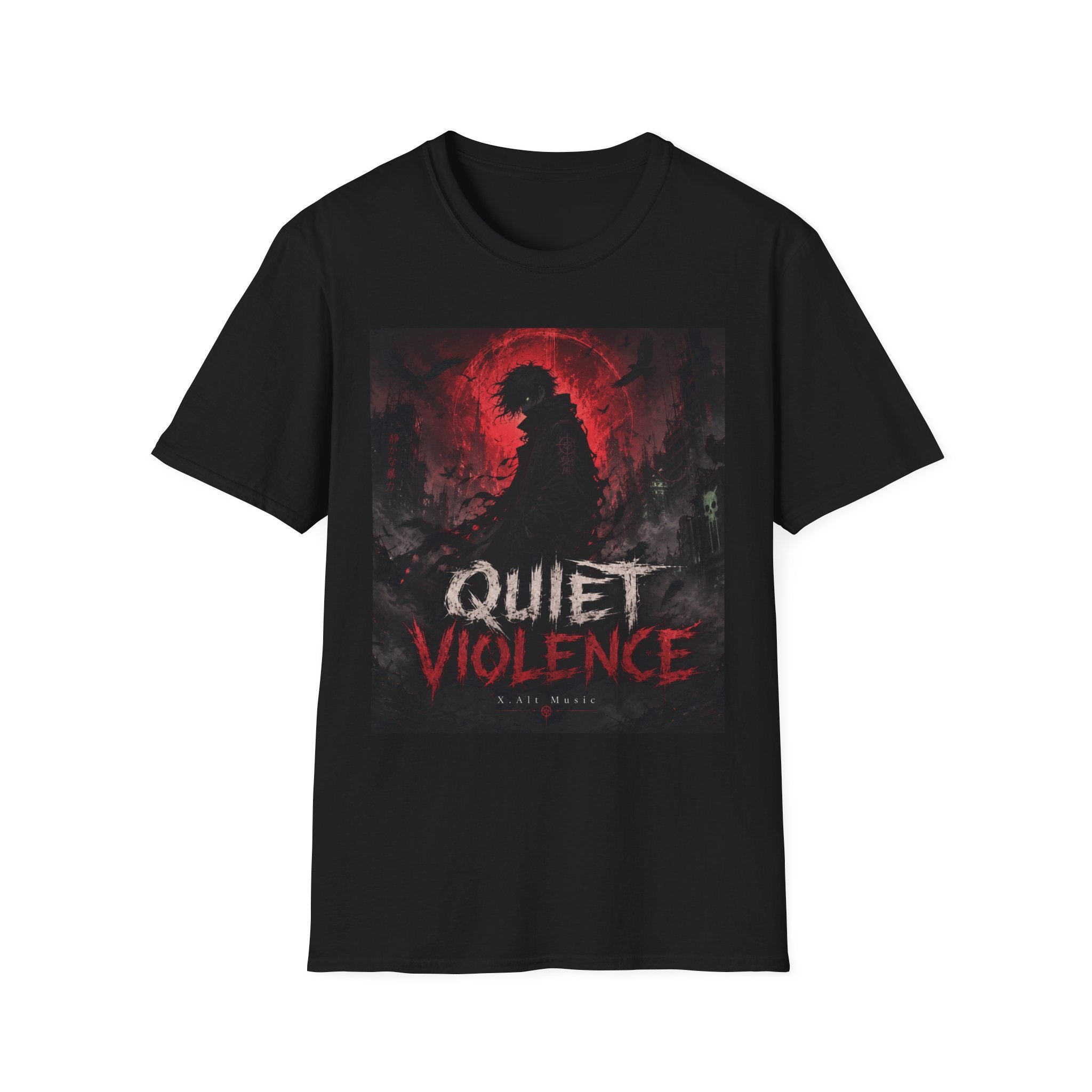 Graphic T-Shirt — "Quiet Violence" Dark Silhouette Band/Anime Art