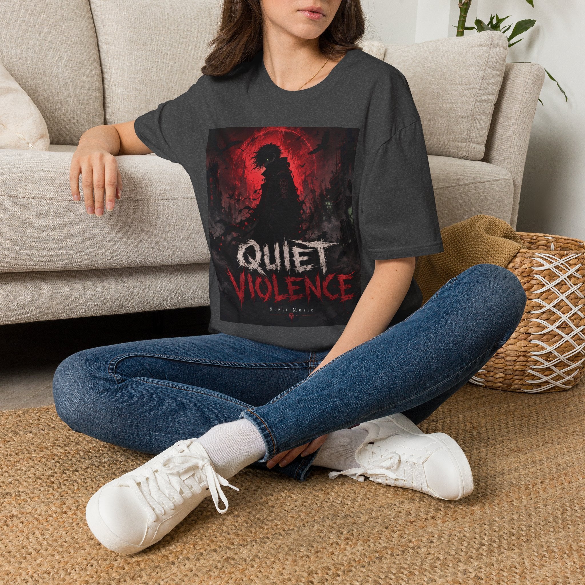 Graphic T-Shirt — "Quiet Violence" Dark Silhouette Band/Anime Art