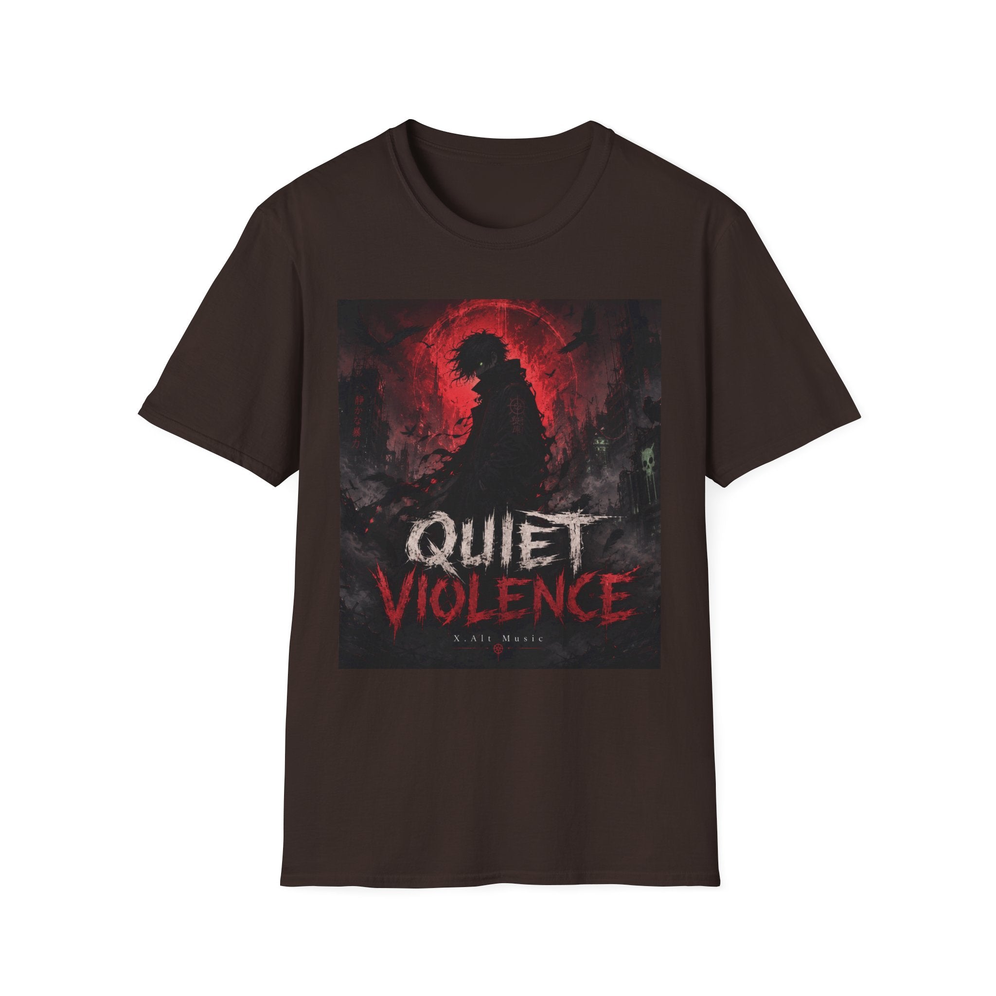 Graphic T-Shirt — "Quiet Violence" Dark Silhouette Band/Anime Art